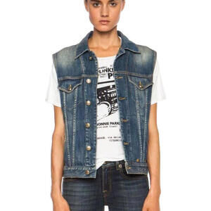 R13 Women’s Medium Blue Denim Vest Jacket R13WM2910-02 Cotton Buttons Trucker